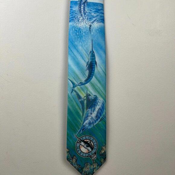 1994 Vintage Florida Marlins Ralph Marlin MLB Baseball Neck Tie - Made in USA - Picture 5 of 6